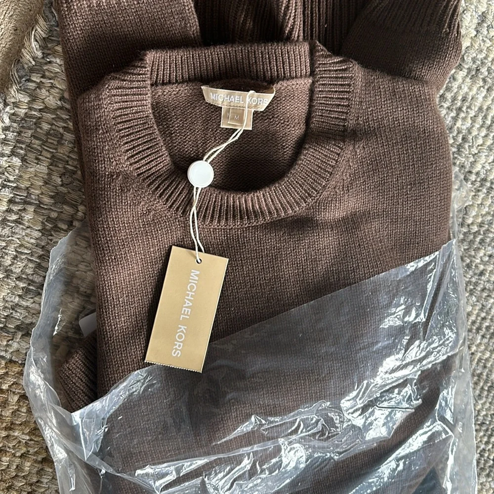 Michael Kors knit sweater mini cashmere chocolate brown dress